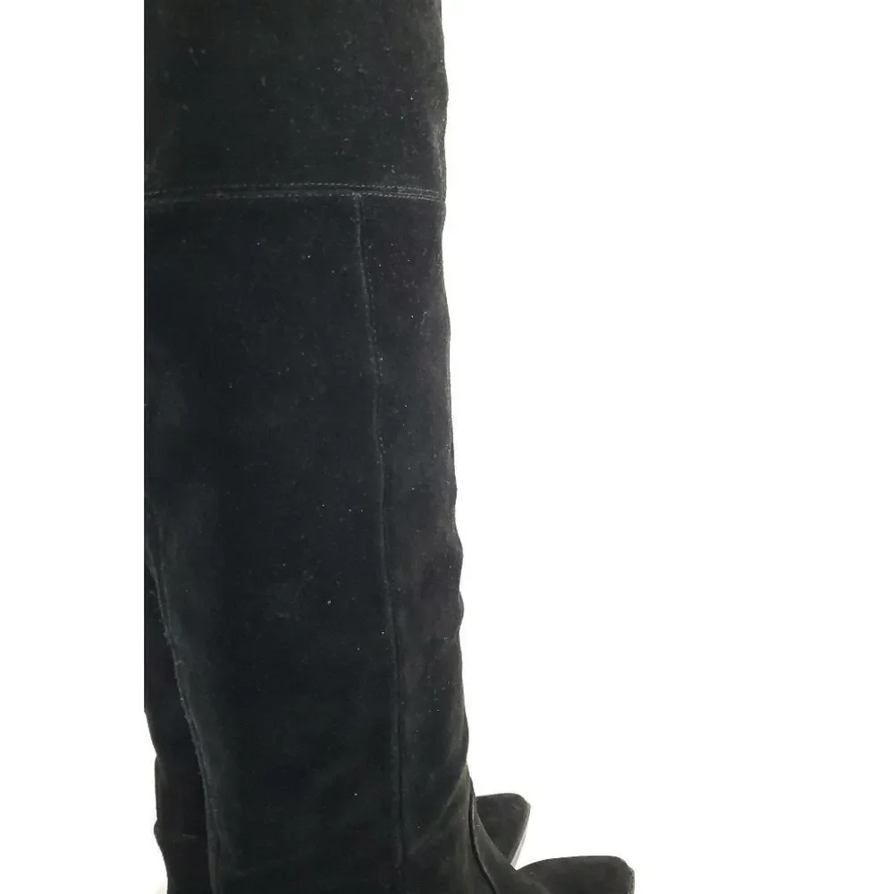 Marc Fisher‎ black Suede Over Knee Boots w low heels sz 6.5M